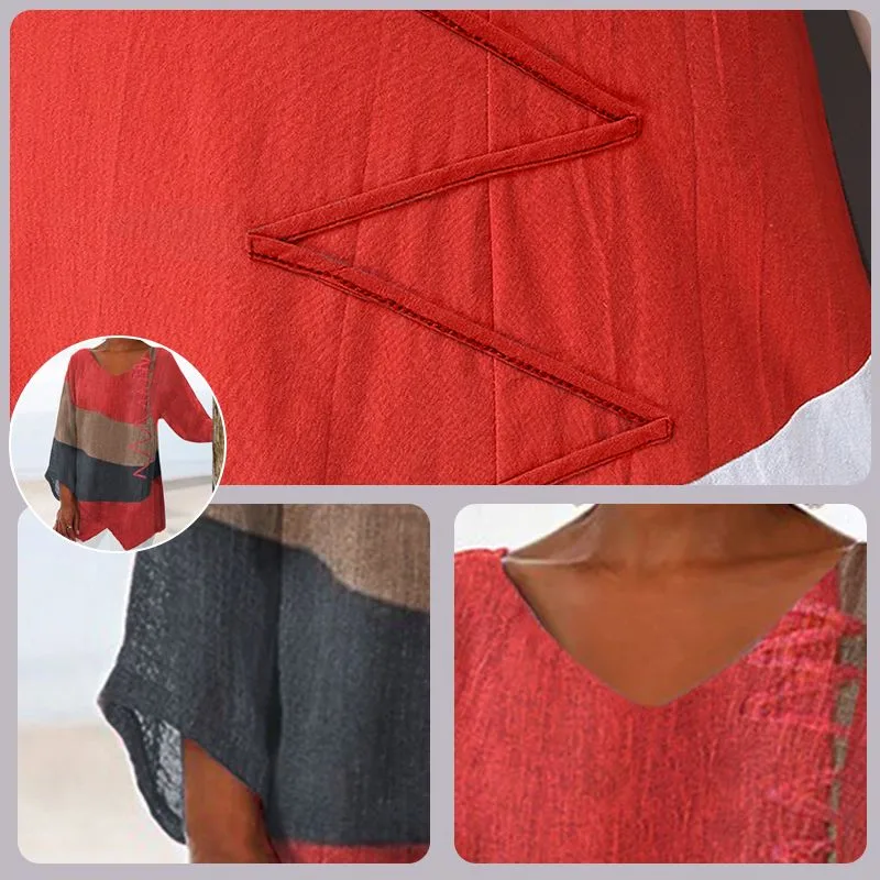 Women’s Elegant Casual V-Neck Long Sleeve Artistic Pattern Print Top