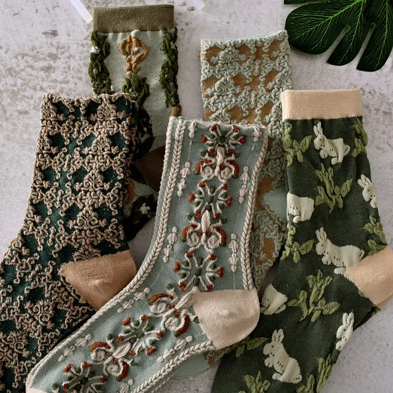 Women’s Floral Cotton Socks (10 Pairs/1 Set)