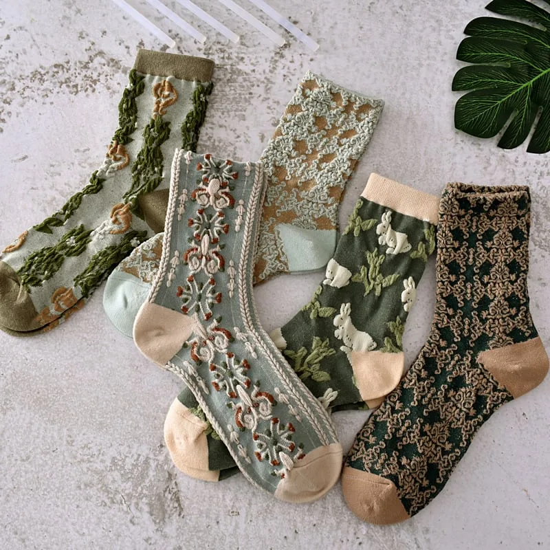 Women’s Floral Cotton Socks (10 Pairs/1 Set)