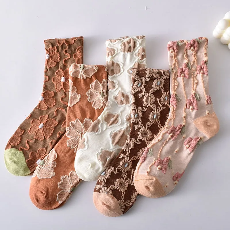Women’s Floral Cotton Socks (10 Pairs/1 Set)