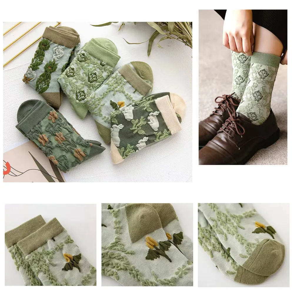 Women’s Floral Cotton Socks (10 Pairs/1 Set)