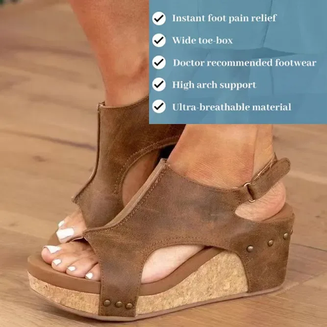 Women’s Leather Platform Wedge Sandals