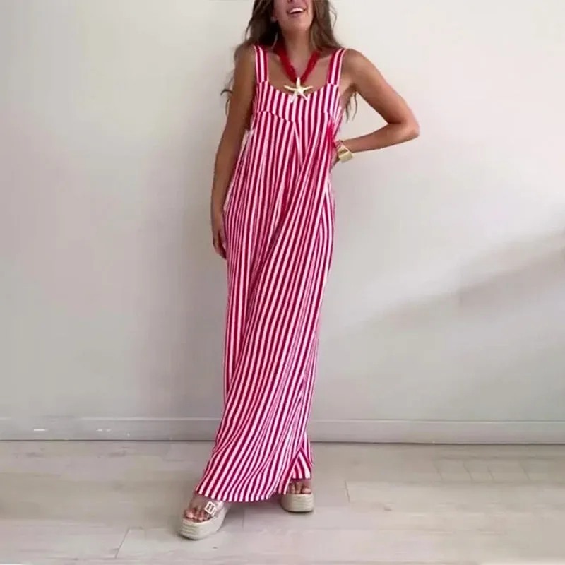 Women's Loose Casual Striped Jumpsuit