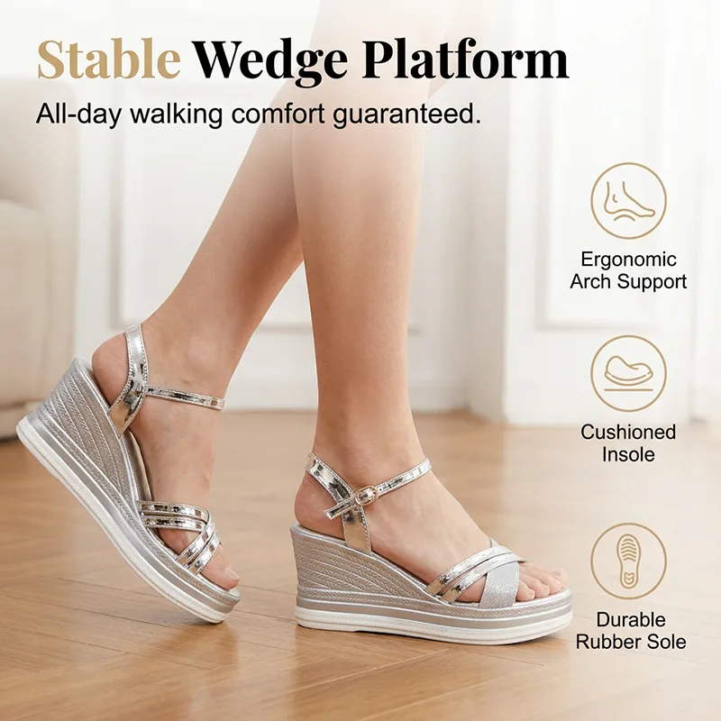 Women's Open Toe Ankle Strap Wedge Sandals