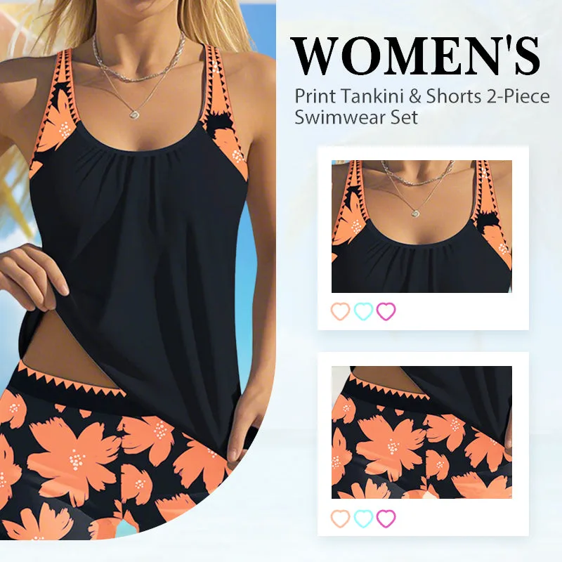 Women’s Print Tankini & Shorts 2-Piece Swimwear Set