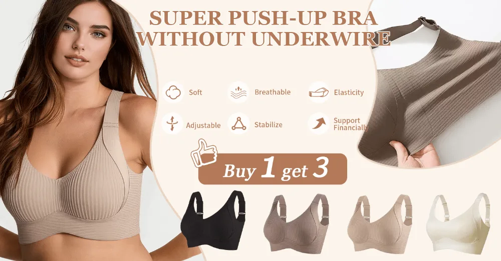 Women’s Ribbed Push-Up Adjustable Wireless Bra, Pack of 3