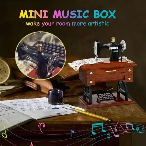 Wood Mini Sewing Machine Music Box