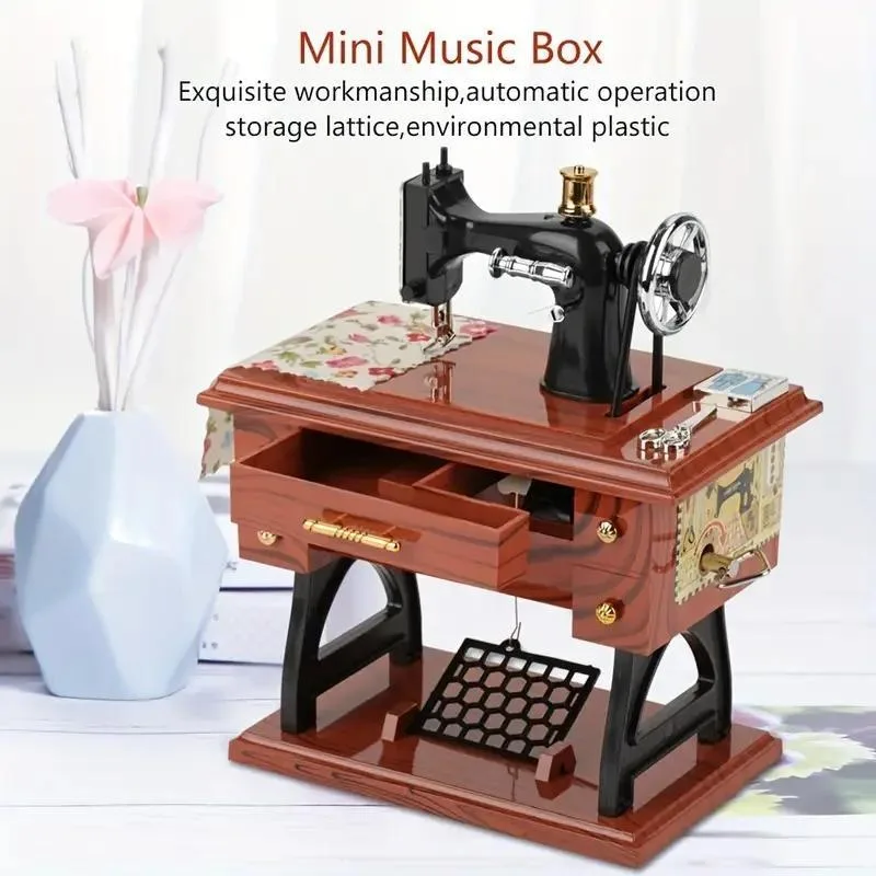 Wood Mini Sewing Machine Music Box
