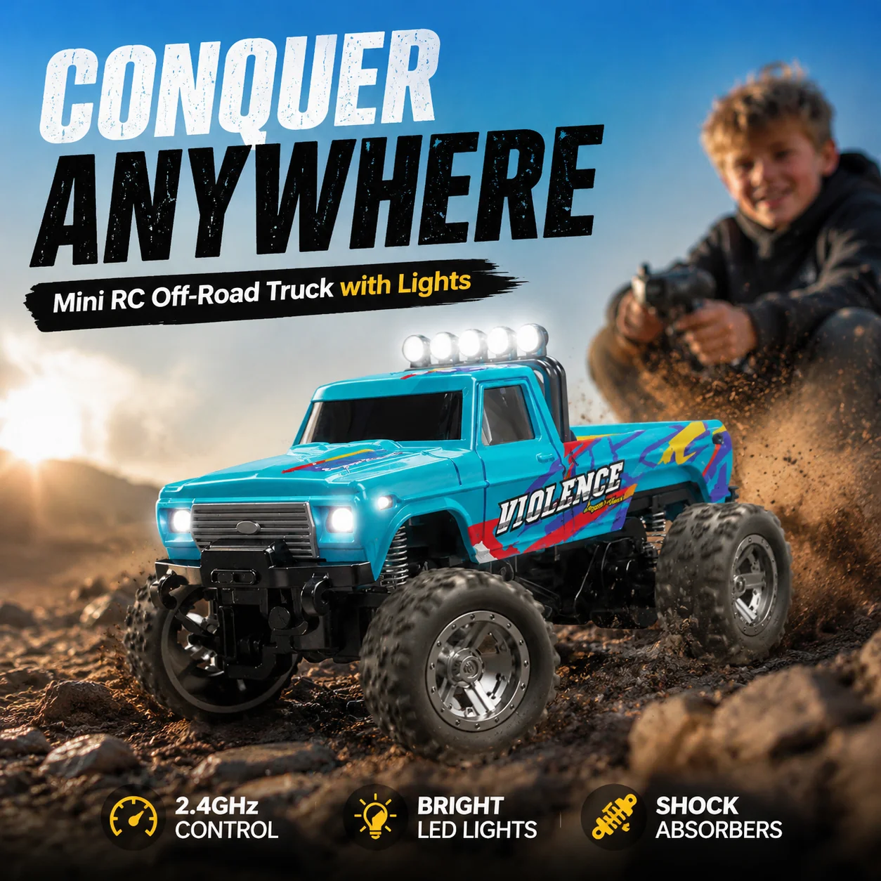 ๐HOT SALE 50% OFF! ๐๏ธ Mini RC Off-Road Truck with Lights - Image 5