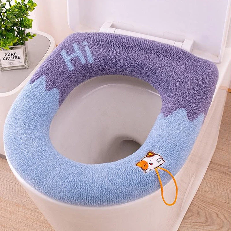 Washable Universal Soft Warm Knitted Toilet Seat Cover with Handle - Image 9