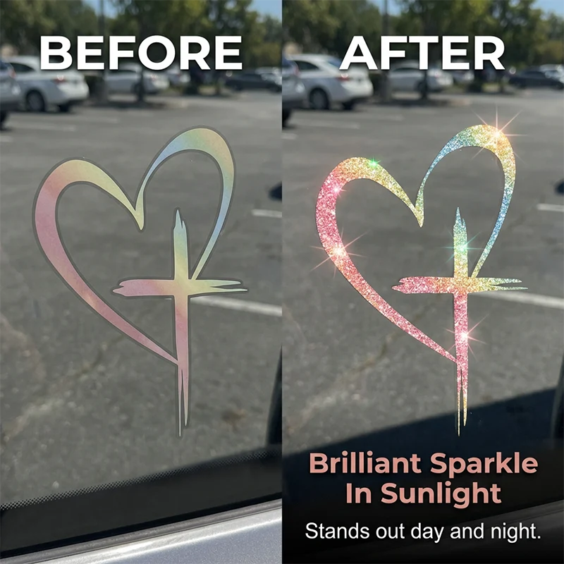 Glitter Heart Cross Car Decal Sticker - Image 3