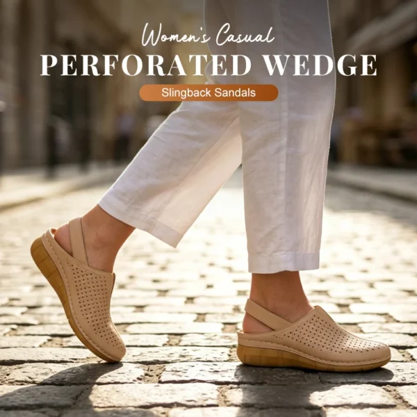 Women's Casual Perforated Wedge Slingback Sandals
