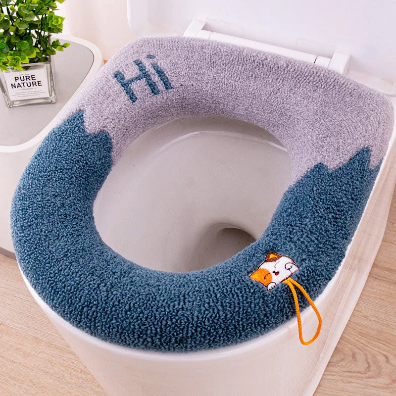 Washable Universal Soft Warm Knitted Toilet Seat Cover with Handle - Image 11