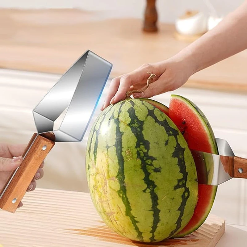 Triangle Stainless Steel Fruit Cutter with Wood Handle for Kitchen - Image 2