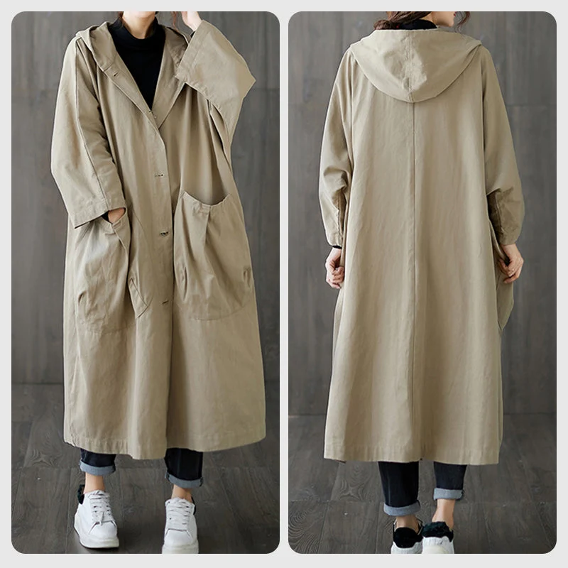 Oversized Large Pocket Hooded Long Trench Coat - Image 6
