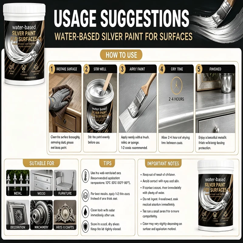 Water-Based Silver Paint for Metal & Wood - Image 4
