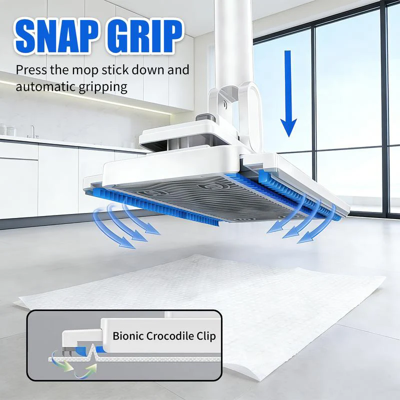 Hands-Free Flat Mop with Universal Cloth Clamp - სურათი 2