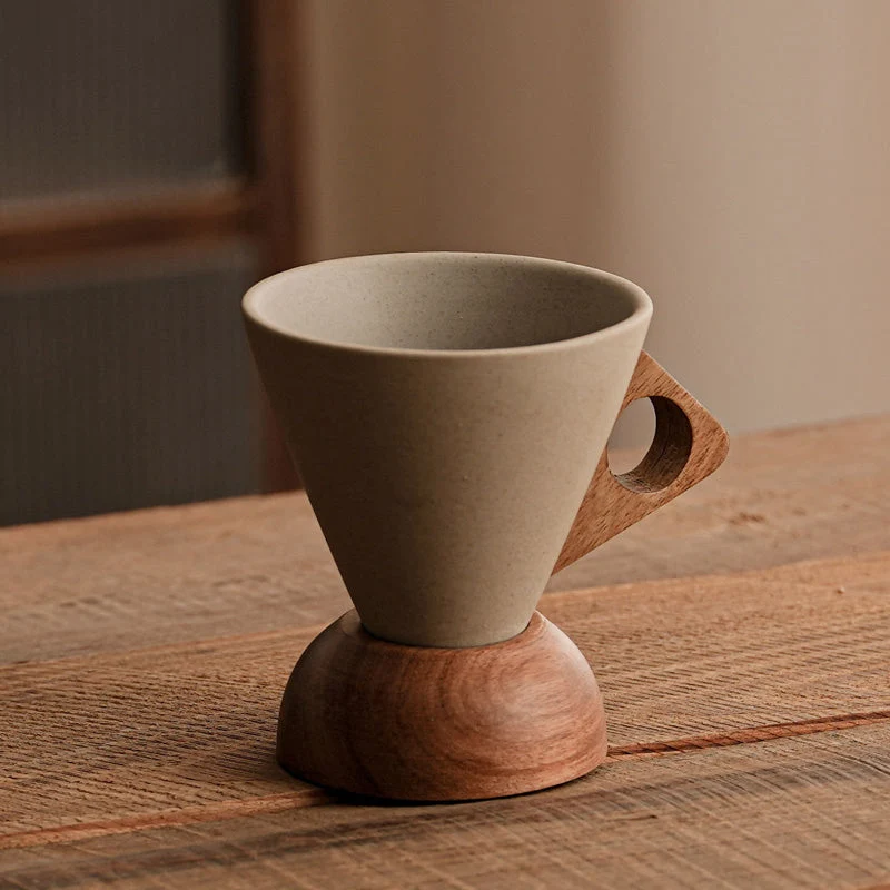 Vintage Coffee Mug with Wooden Handle & Saucer - Image 13