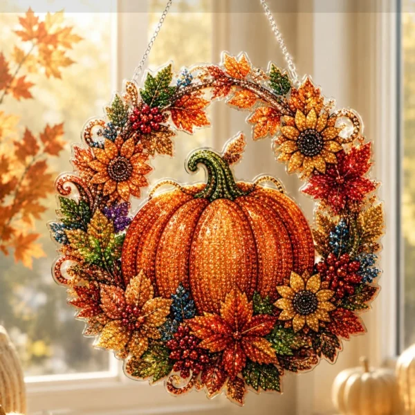 🍂 Autumnal Pumpkin Diamond-Pattern Wreath to Hang – Complete DIY Kit