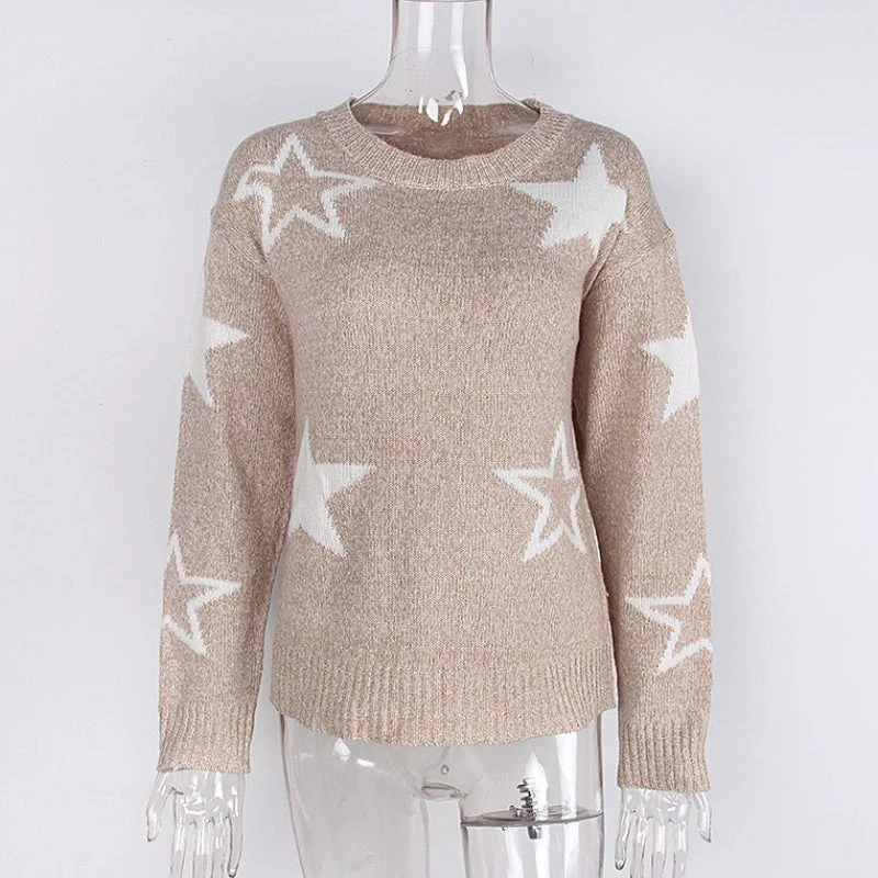 Women’s Long-Sleeve Crew Neck Sweater with Star Pattern - Image 6