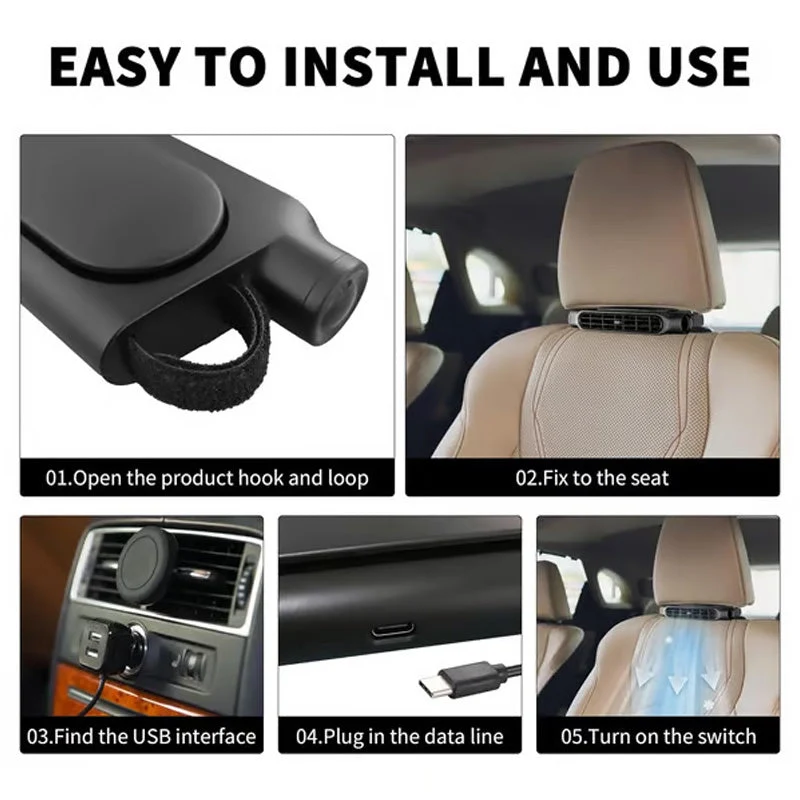 USB Car Headrest Cooling Fan with 3 Speeds - Image 3