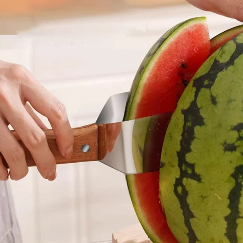 Triangle Stainless Steel Fruit Cutter with Wood Handle for Kitchen - Image 6