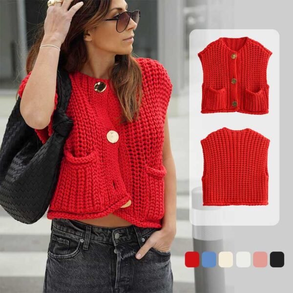 🍂49% OFF🔥Women’s Chunky Knit Button-Down Sweater Vest