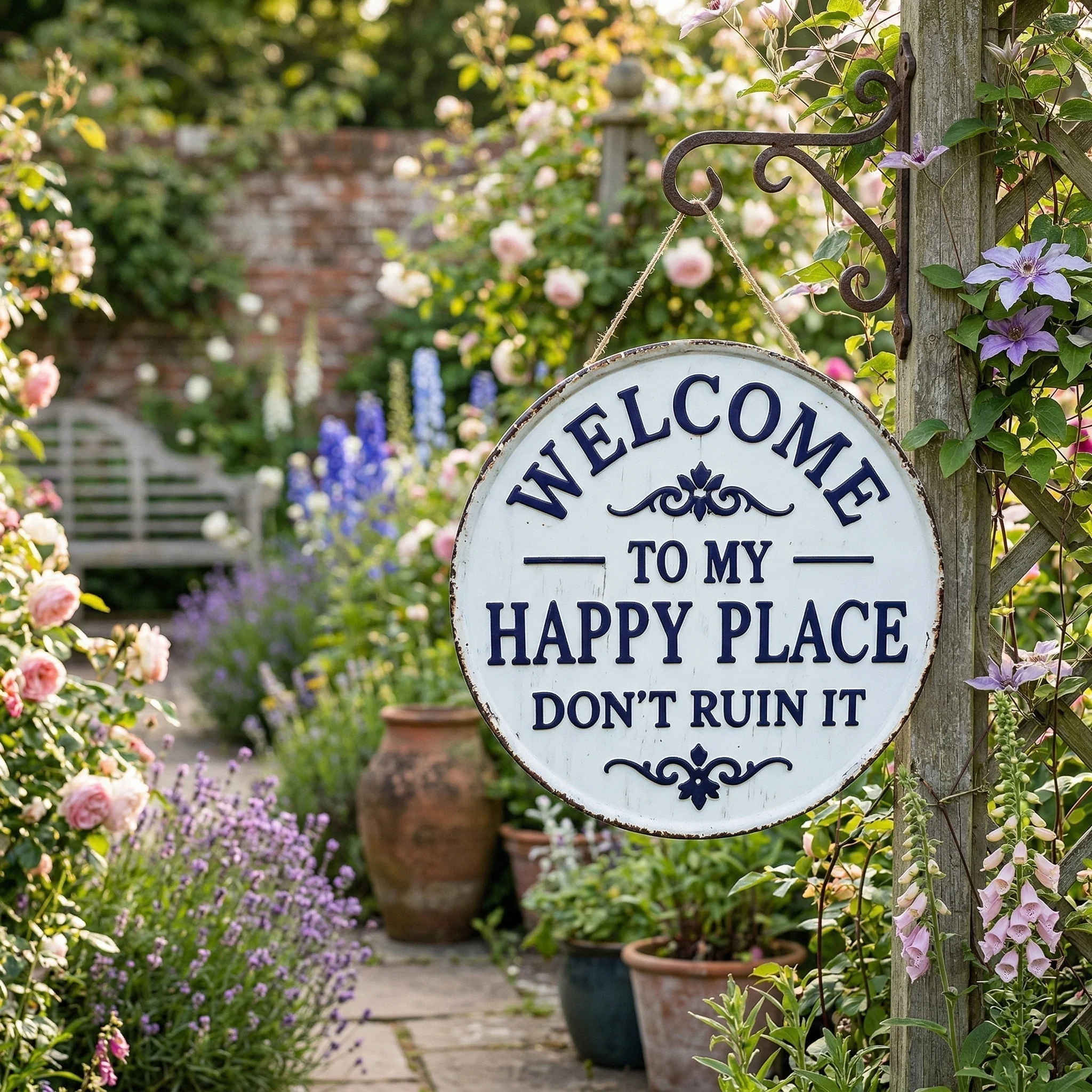 🏡Final Hours Flash Sale $9.74!!⏰Vintage Round Metal Sign – “Welcome to My Happy Place Don’t Ruin It” Garden Wall Decor - Image 8