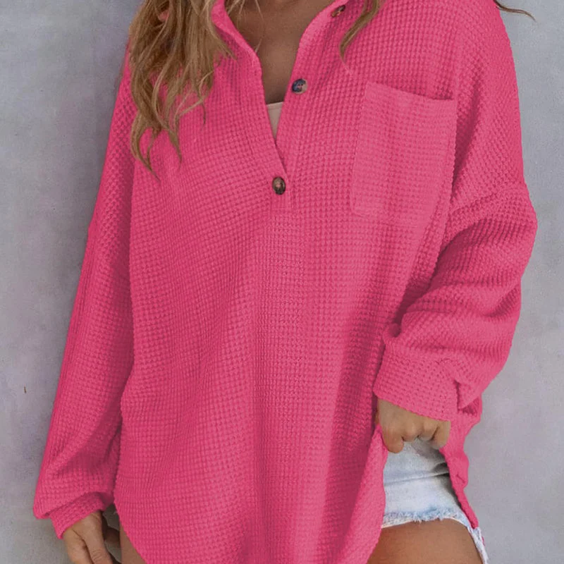 🌸Early Fall Specials 58% OFF🌸Women’s Loose Solid Color Waffle Knit Shirt - Image 2