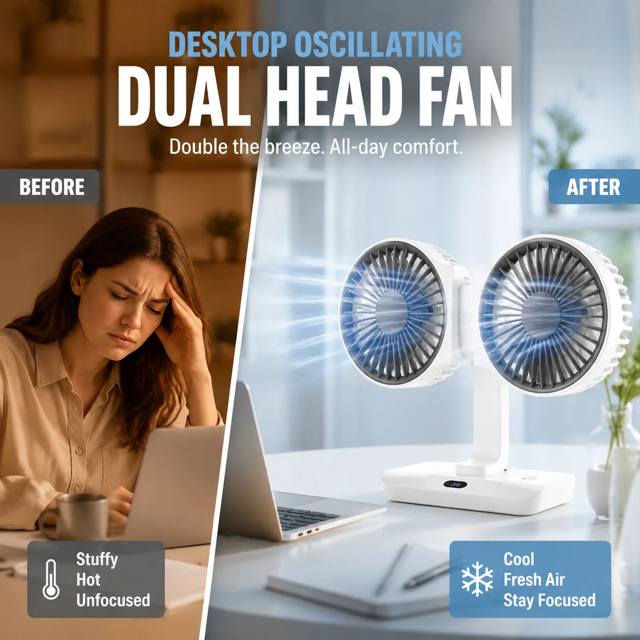 ⏳Time-limited Special⏰Desktop Oscillating Dual Head Fan🌬️ Powerful, Silent, Versatile😎 - Image 2