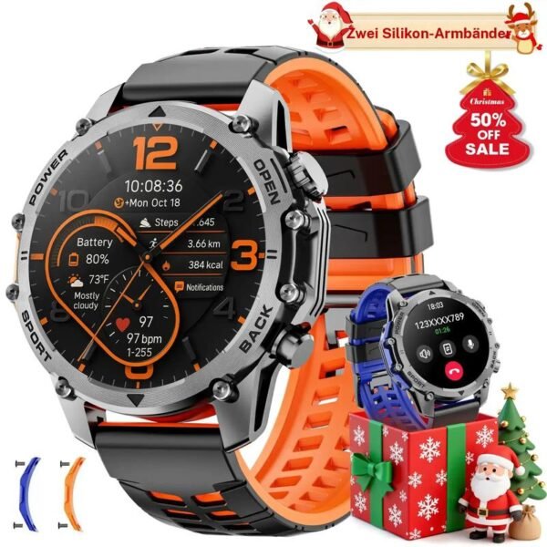 1.52" HD smartwatch for men – Phone calls and music control – Multiple sports modes – IP68 waterproof – Long battery life – Fitness watch for Android and iPhone