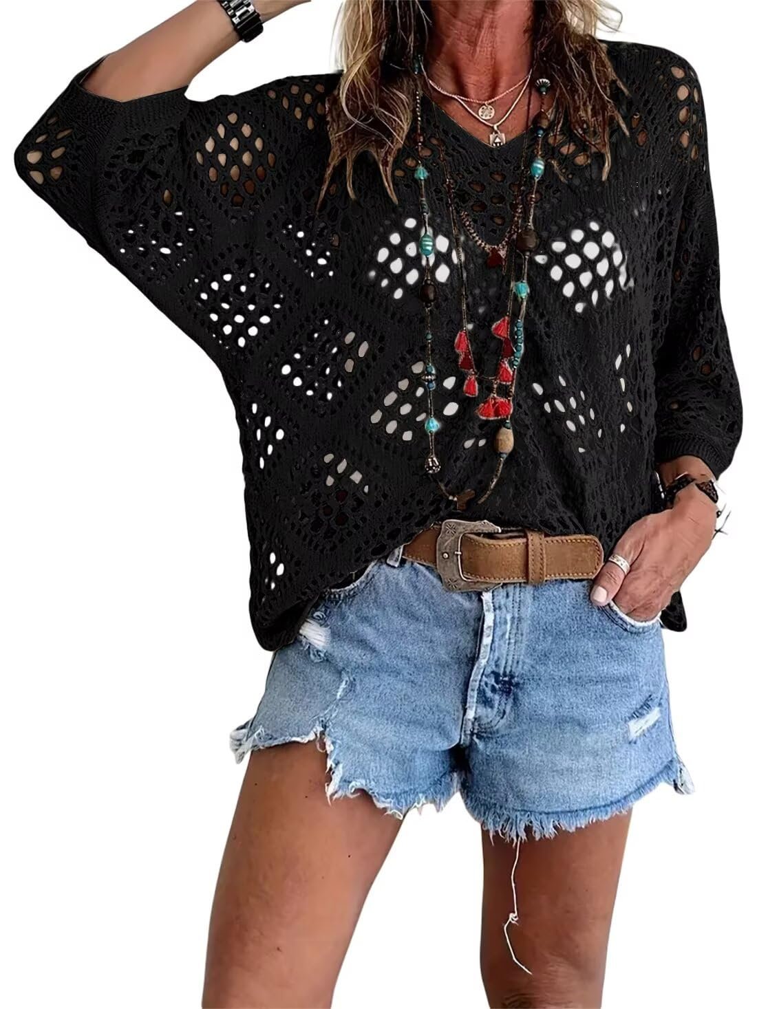 ⏰Last day sale 50% OFF🔥Hot Sale-Womens Bohemian-Inspired Beige Crochet Top with V-Neck - Image 6