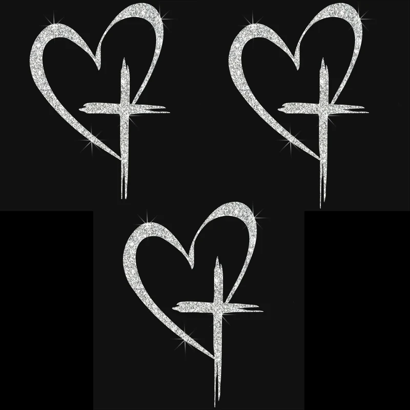 Glitter Heart Cross Car Decal Sticker - Image 11