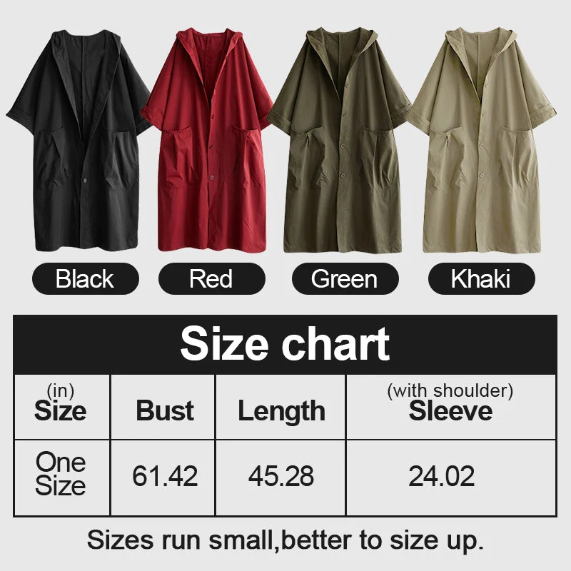 Oversized Large Pocket Hooded Long Trench Coat - Image 8