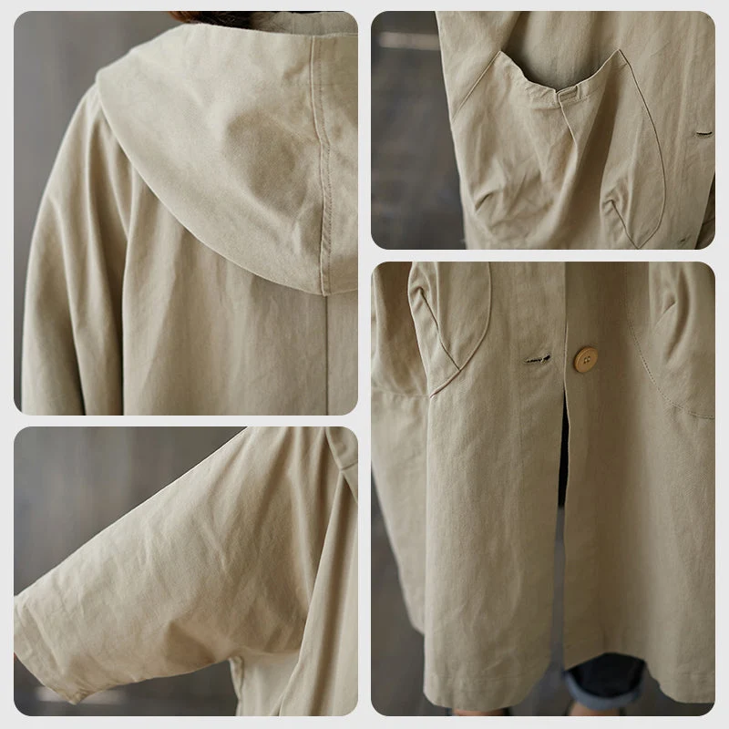 Oversized Large Pocket Hooded Long Trench Coat - Image 7