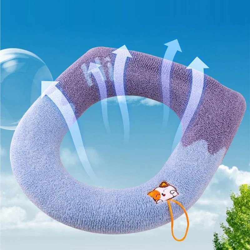 Washable Universal Soft Warm Knitted Toilet Seat Cover with Handle - Image 6