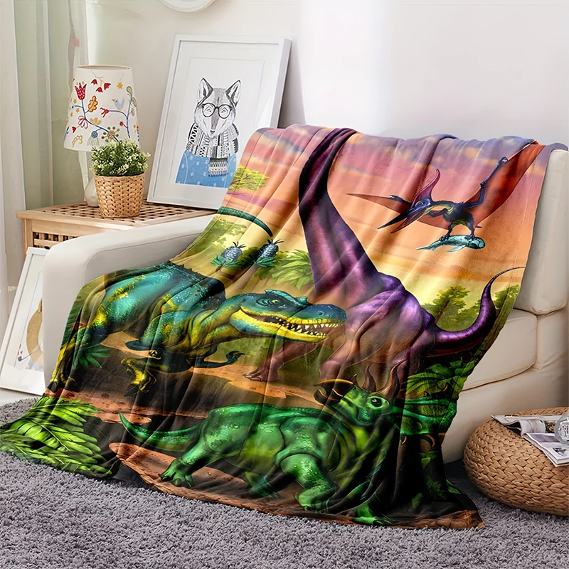 Vibrant Dinosaur Print Flannel Throw Blanket - Image 6