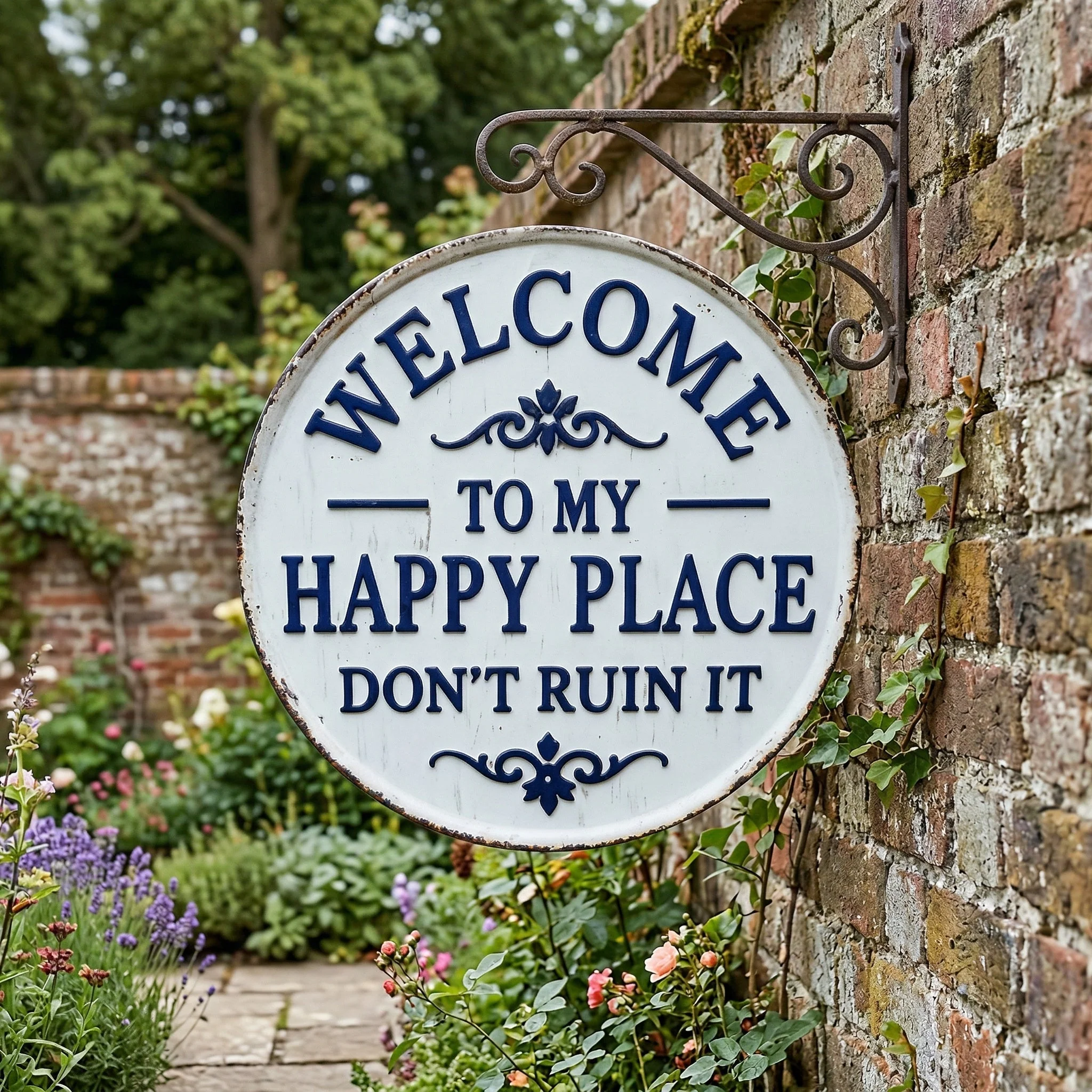 🏡Final Hours Flash Sale $9.74!!⏰Vintage Round Metal Sign – “Welcome to My Happy Place Don’t Ruin It” Garden Wall Decor - Image 3