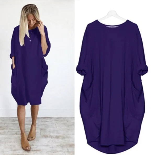 🔥Autumn Sale 49% OFF - Long Sleeve Casual Loose Pocket Dress🎁Buy 3 Pay 2