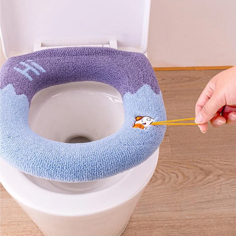 Washable Universal Soft Warm Knitted Toilet Seat Cover with Handle - Image 8