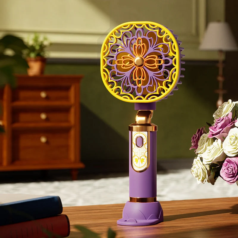 Rechargeable Floral Mini Fan with Stand Base - Image 9