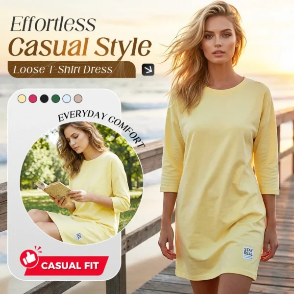 Women's Crew Neck Casual Loose T-Shirt Dress