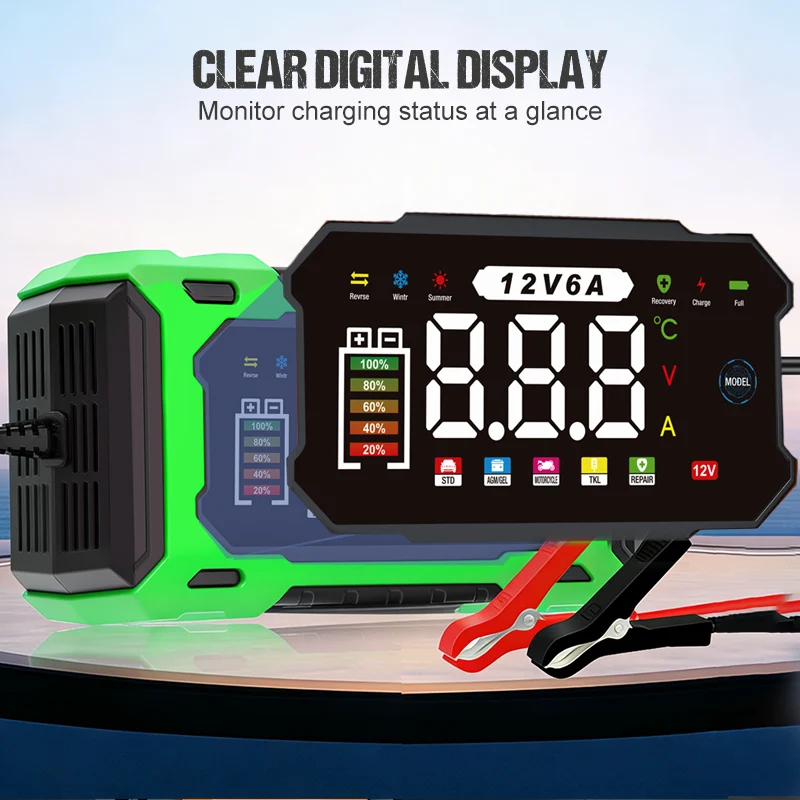 12V 6A Smart Car Battery Charger with Pulse Repair - Image 4