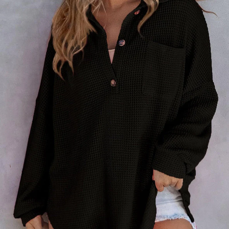 🌸Early Fall Specials 58% OFF🌸Women’s Loose Solid Color Waffle Knit Shirt - Image 4