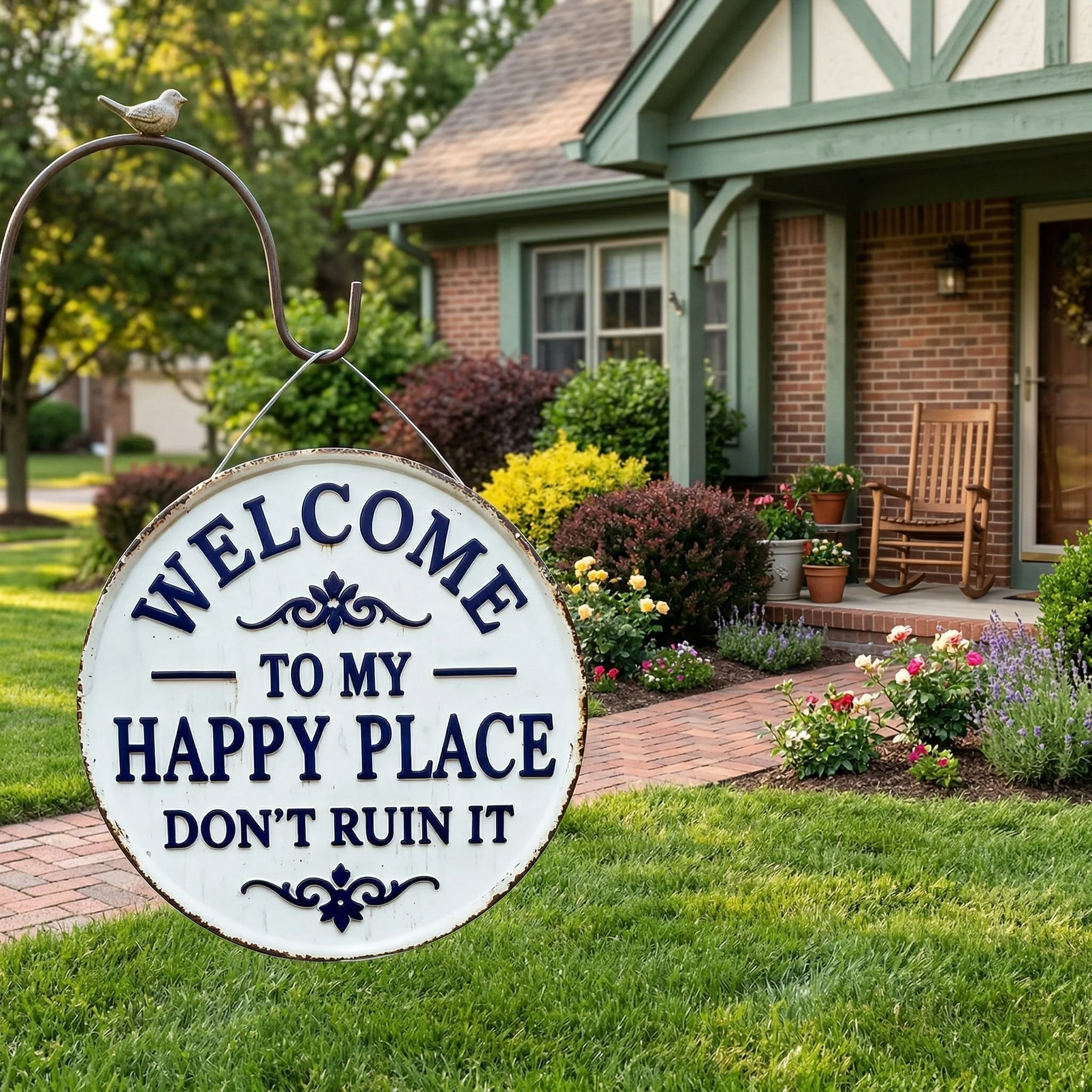 🏡Final Hours Flash Sale $9.74!!⏰Vintage Round Metal Sign – “Welcome to My Happy Place Don’t Ruin It” Garden Wall Decor - Image 2