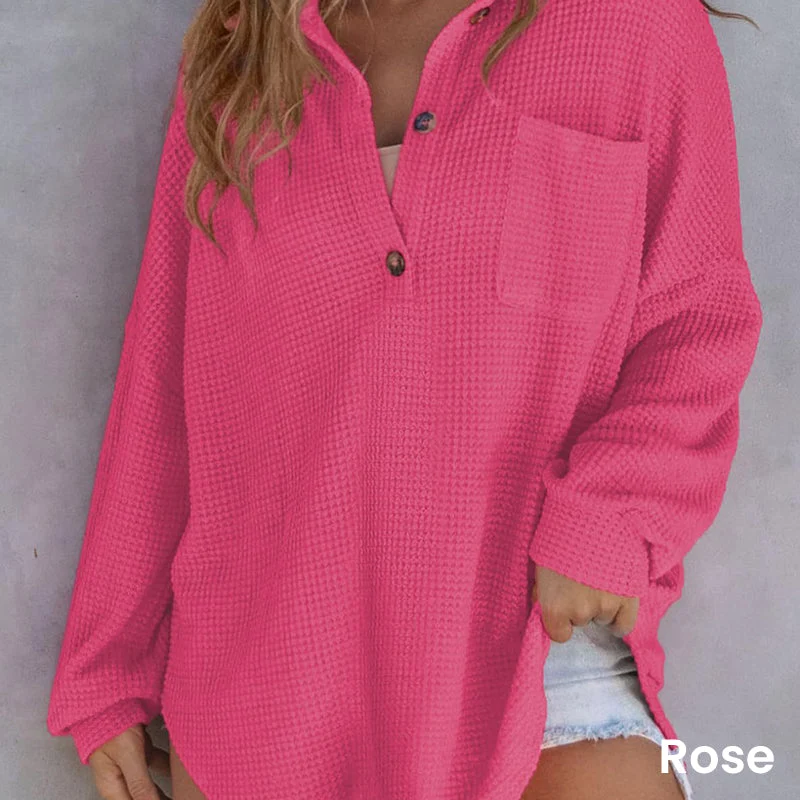 🌸Early Fall Specials 58% OFF🌸Women’s Loose Solid Color Waffle Knit Shirt - Image 11