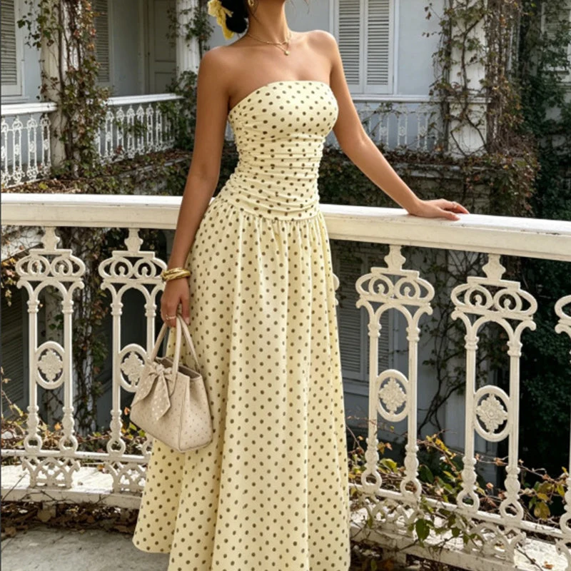 ✨ Women's Polka Dot Strapless Dress - Elegant Vacation Essential! ✨ - Image 2