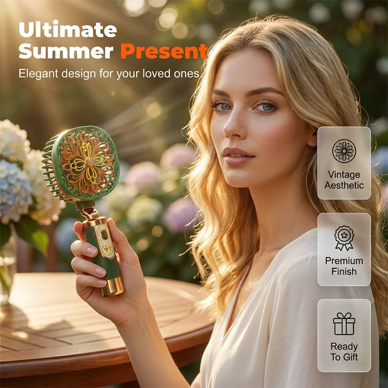 Rechargeable Floral Mini Fan with Stand Base - Image 8