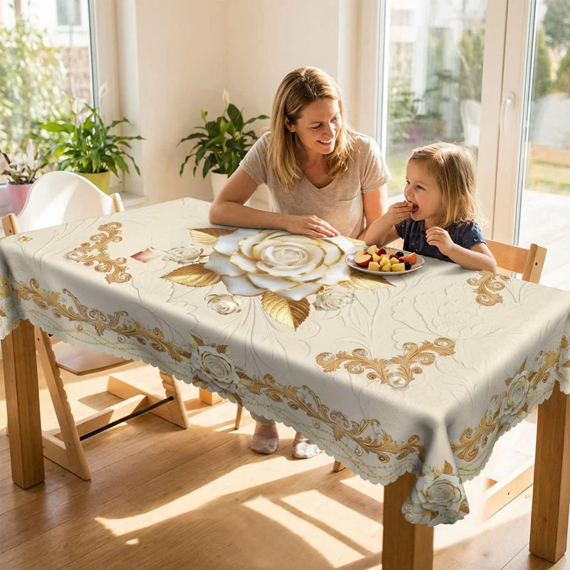 Waterproof Gold Rose Tablecloth - Image 8
