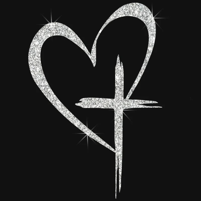 Glitter Heart Cross Car Decal Sticker - Image 8